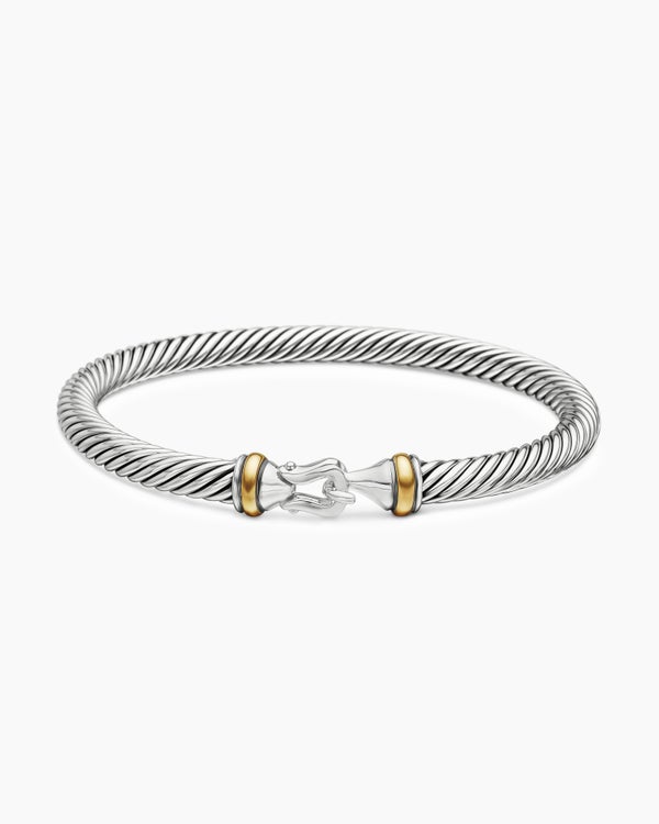 Bracelet Buckle Classic Cable en argent massif avec or jaune 18 carats, 5 mm