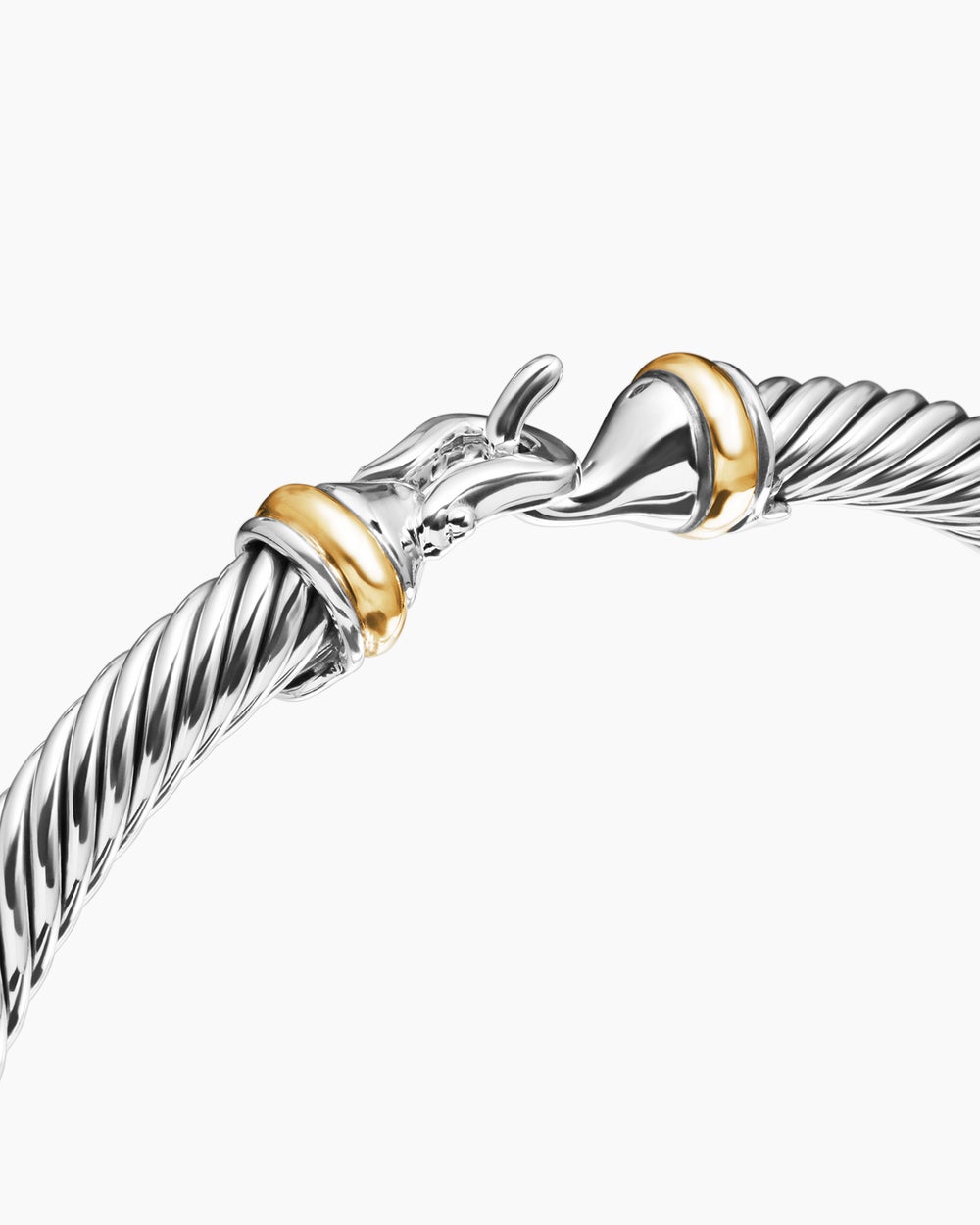 Womens Buckle Classic Cable Bracelet in Sterling Silver with 18K Yellow Gold, 5mm