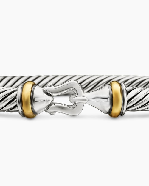Womens Buckle Classic Cable Bracelet in Sterling Silver with 18K Yellow Gold, 5mm