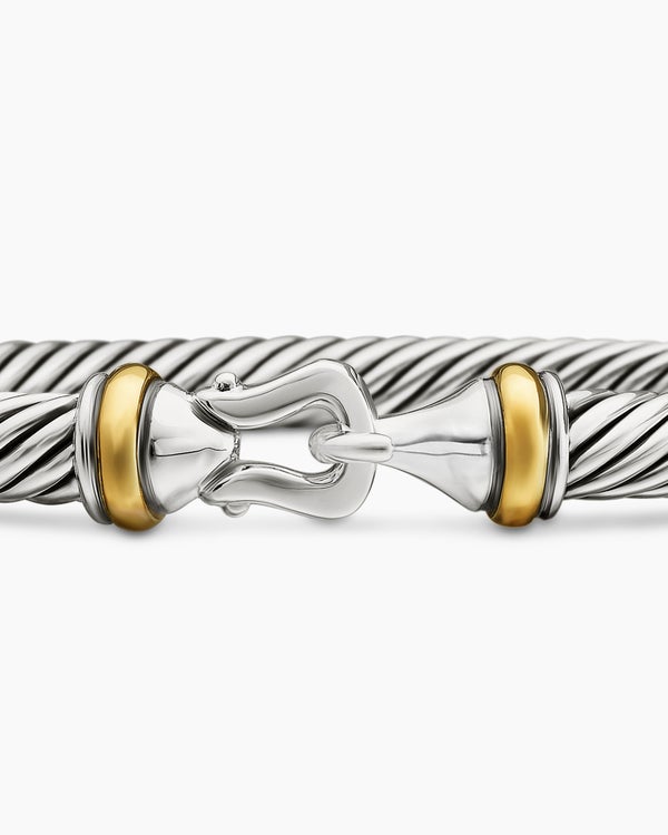 Bracelet Buckle Classic Cable en argent massif avec or jaune 18 carats, 5 mm