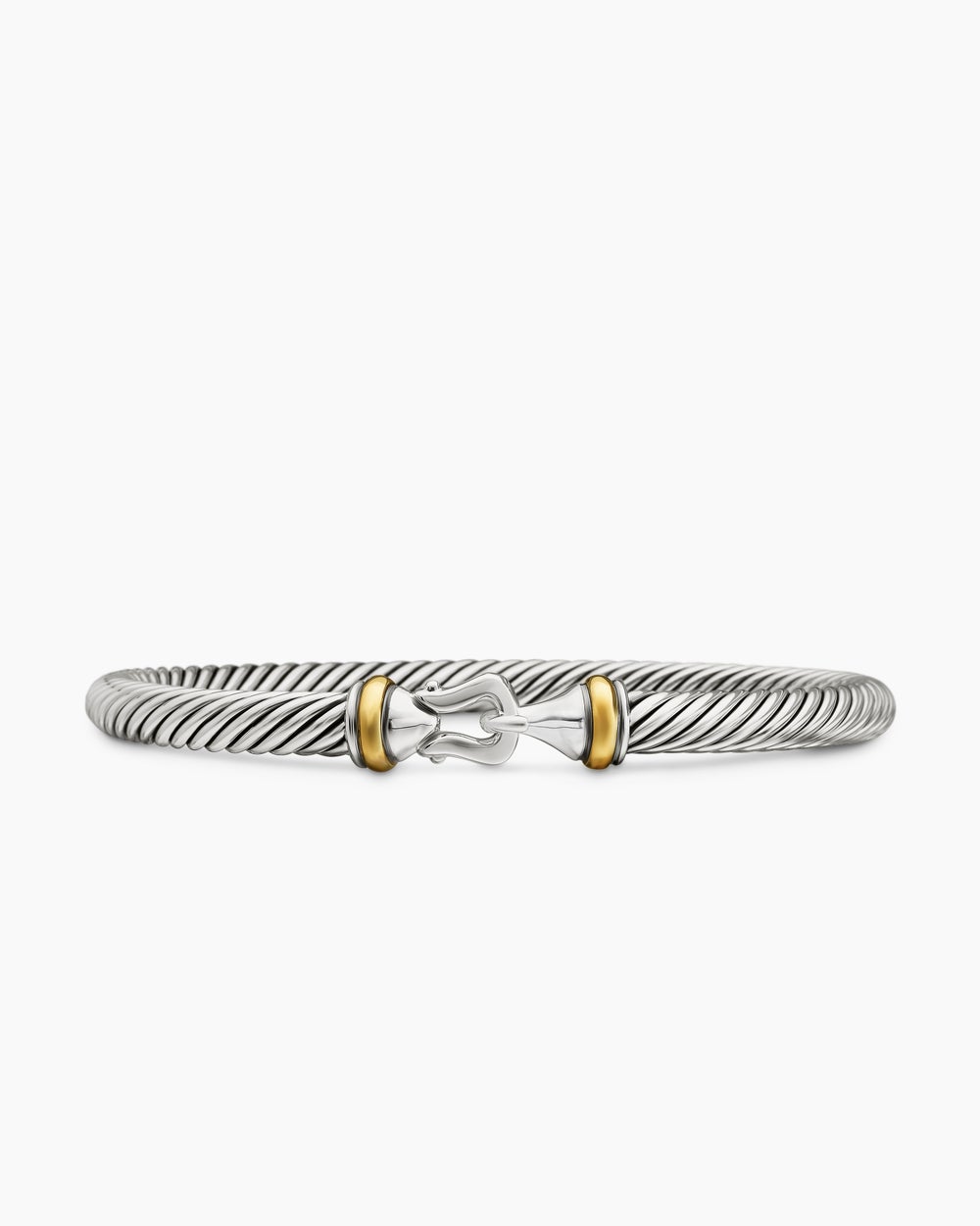 Womens Buckle Classic Cable Bracelet in Sterling Silver with 18K Yellow Gold, 5mm