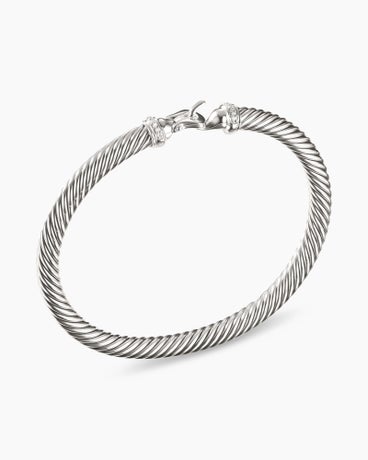 Buckle Classic Cable Bracelet in Sterling Silver with Diamonds, 5mm