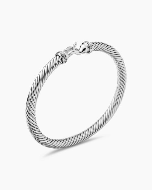 Womens Buckle Classic Cable Bracelet in Sterling Silver with Diamonds, 5mm