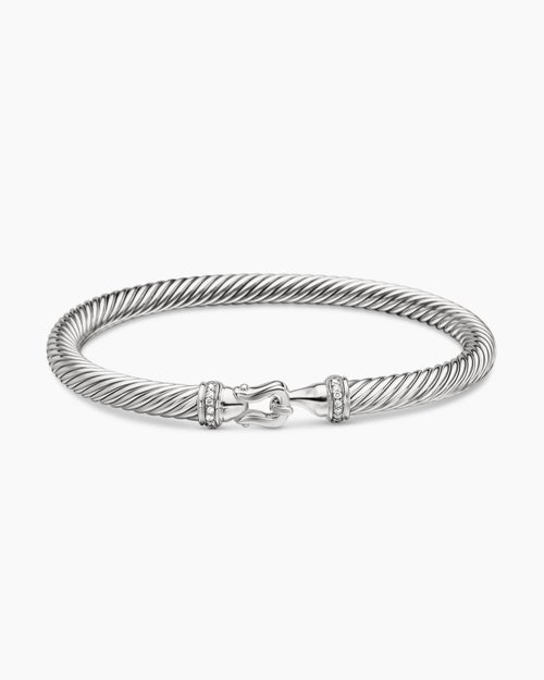 Womens Buckle Classic Cable Bracelet in Sterling Silver with Diamonds, 5mm