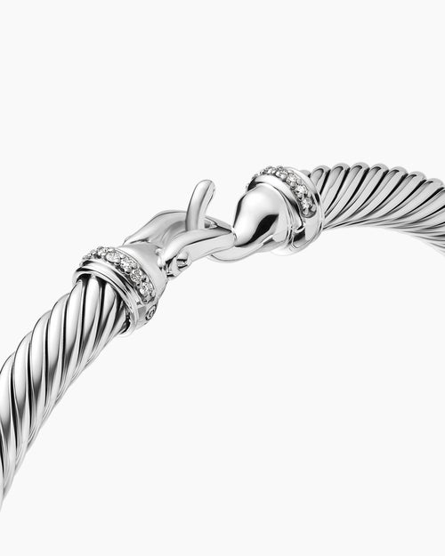 Womens Buckle Classic Cable Bracelet in Sterling Silver with Diamonds, 5mm