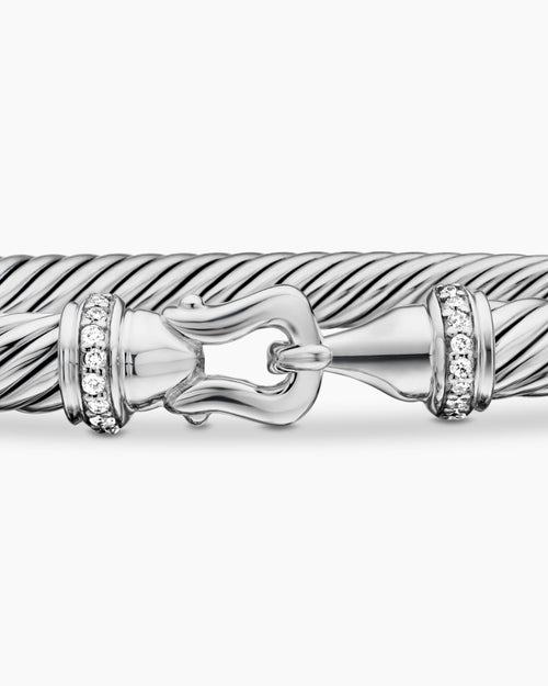 Womens Buckle Classic Cable Bracelet in Sterling Silver with Diamonds, 5mm