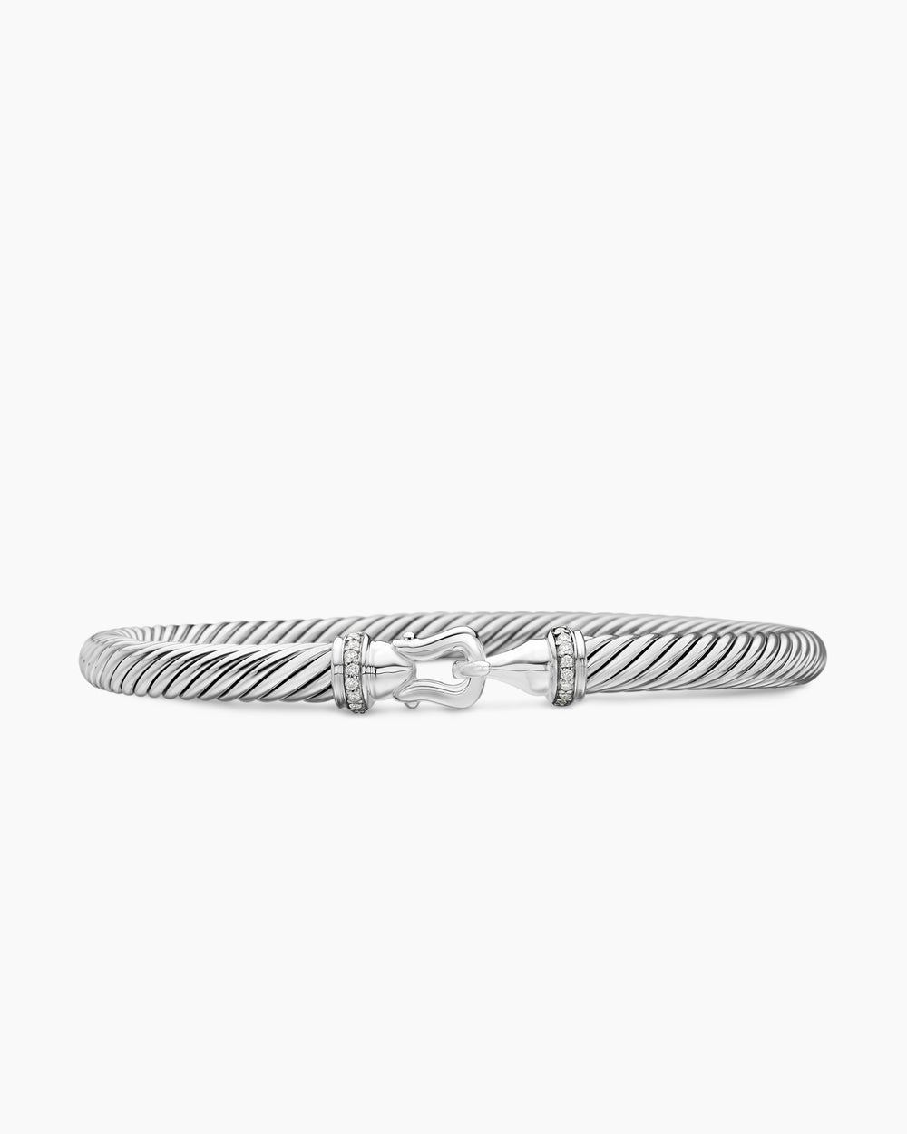 Womens Buckle Classic Cable Bracelet in Sterling Silver with Diamonds, 5mm
