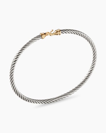 Buckle Classic Cable Bracelet in Sterling Silver with 18K Yellow Gold, 3mm
