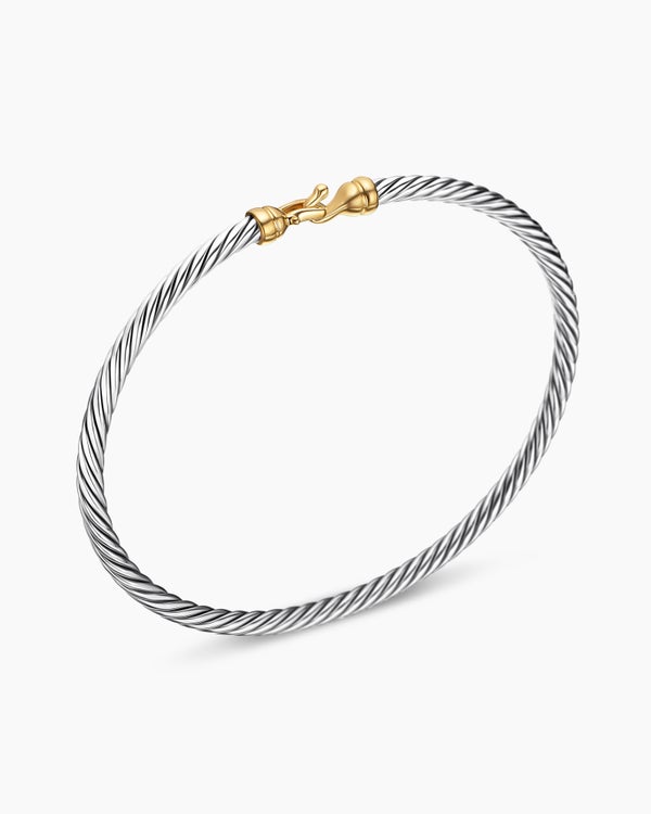 Buckle Classic Cable Bracelet in Sterling Silver with 18K Yellow Gold, 3mm