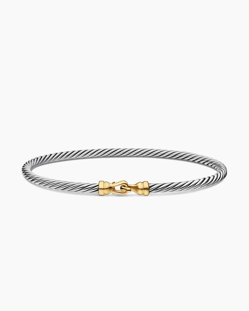 Womens Buckle Classic Cable Bracelet in Sterling Silver with 18ct Yellow Gold, 3mm