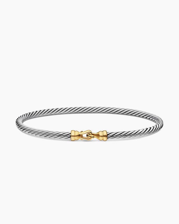 Buckle Classic Cable Bracelet in Sterling Silver with 18K Yellow Gold, 3mm