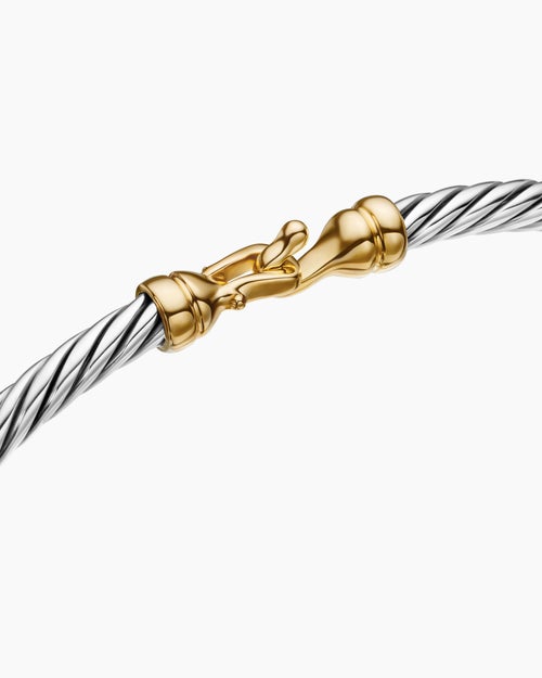 Womens Buckle Classic Cable Bracelet in Sterling Silver with 18ct Yellow Gold, 3mm