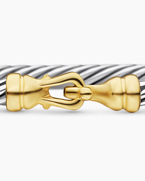 Womens Buckle Classic Cable Bracelet in Sterling Silver with 18ct Yellow Gold, 3mm