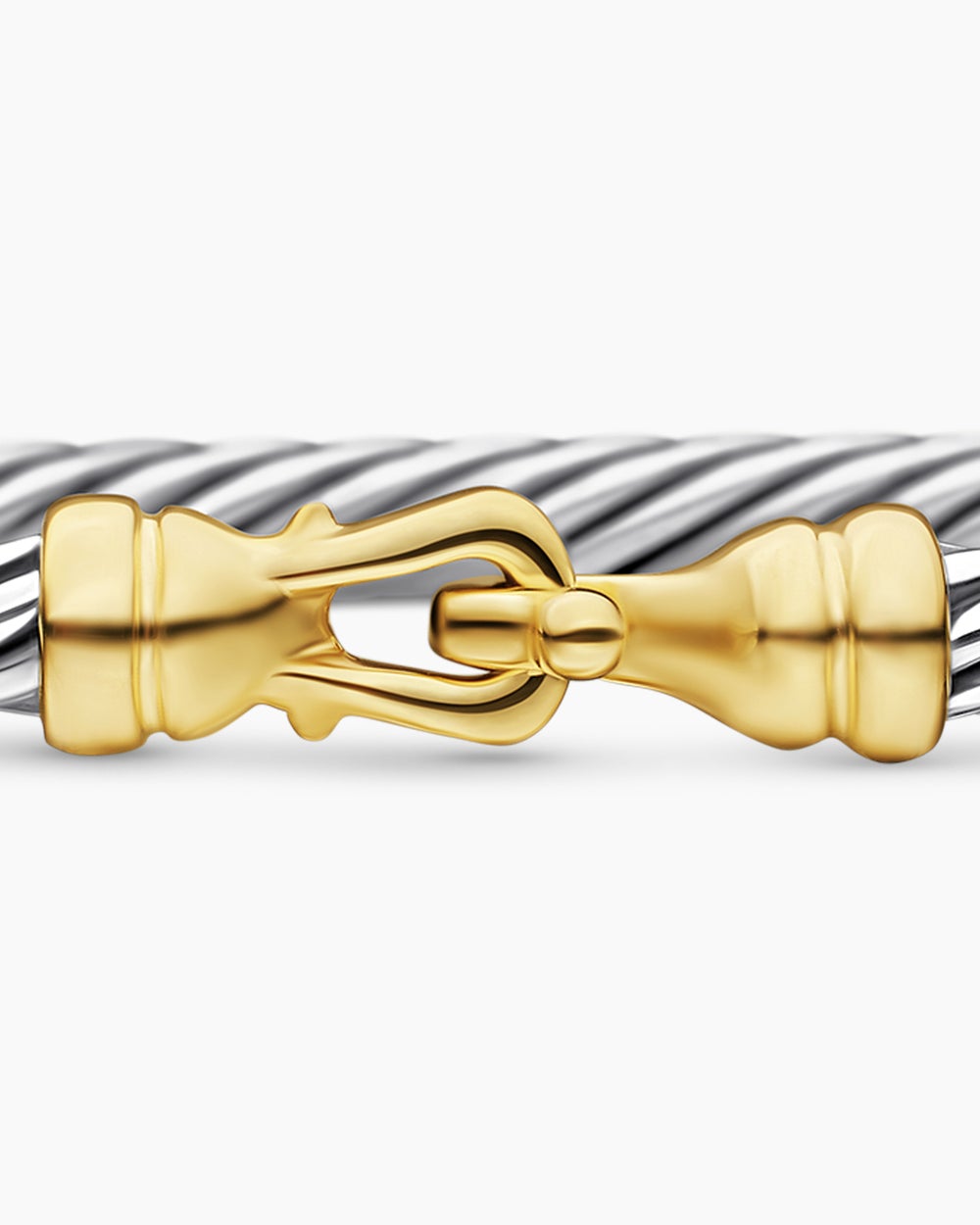 Womens Buckle Classic Cable Bracelet in Sterling Silver with 18K Yellow Gold, 3mm