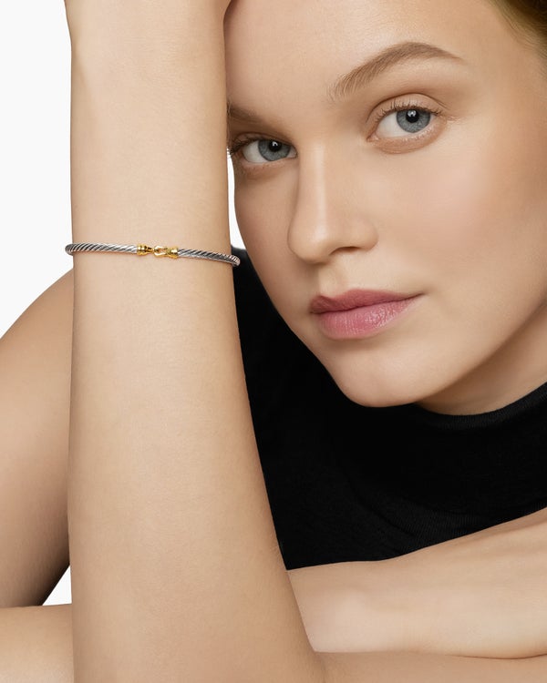 Buckle Classic Cable Bracelet in Sterling Silver with 18K Yellow Gold, 3mm