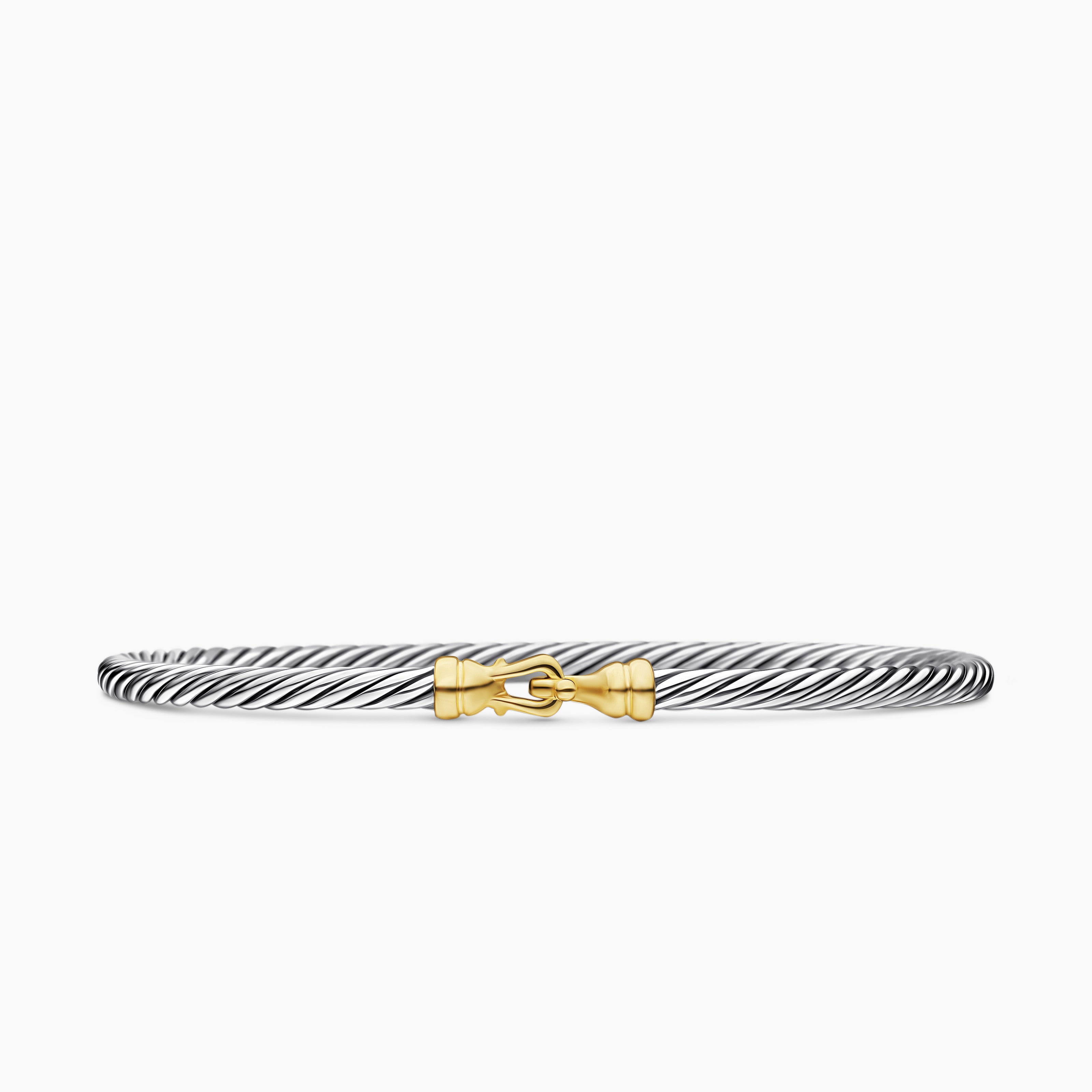 Womens Buckle Classic Cable Bracelet in Sterling Silver with 18K Yellow Gold, 3mm
