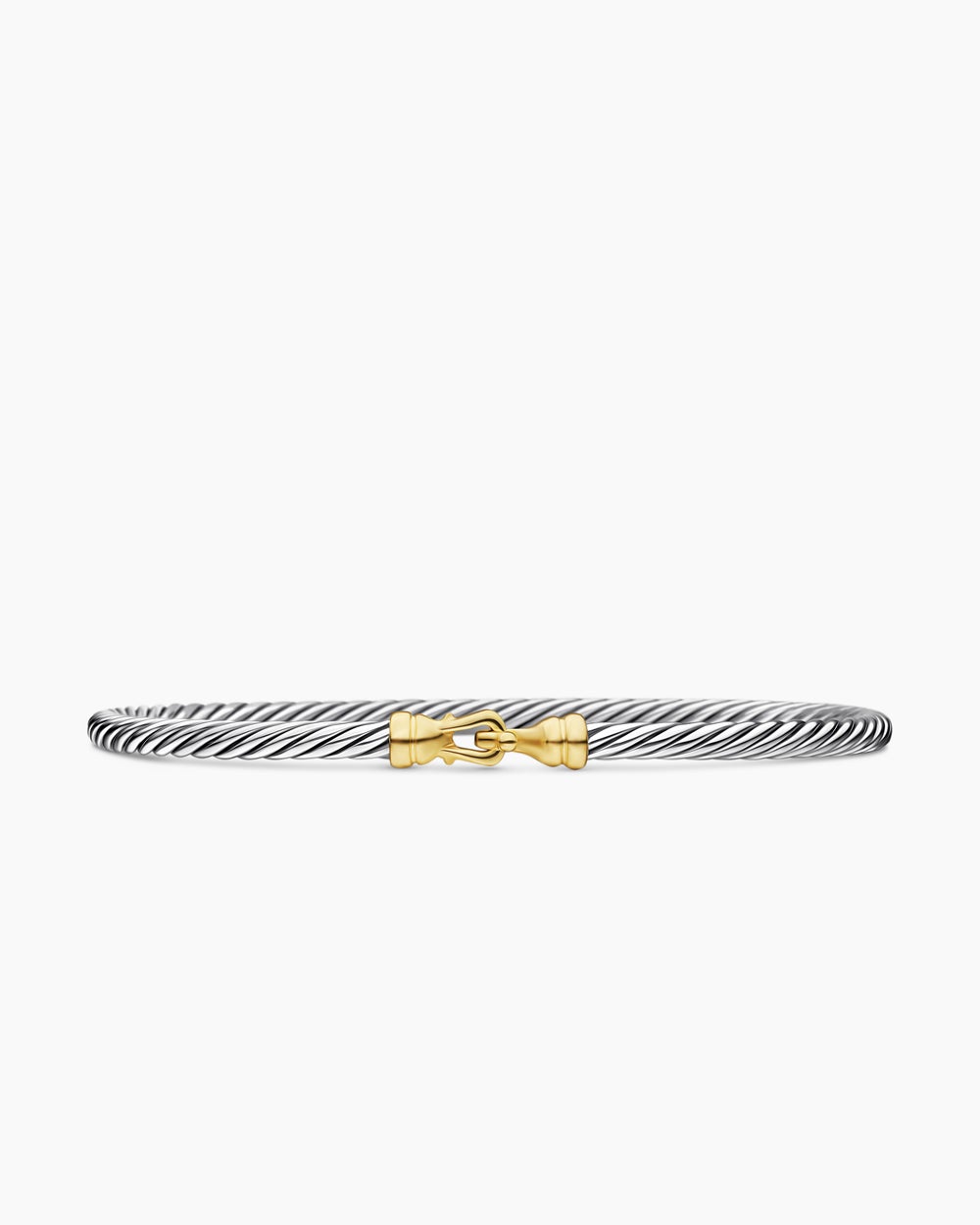 Womens Buckle Classic Cable Bracelet in Sterling Silver with 18K Yellow Gold, 3mm