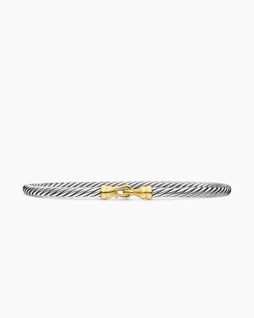 Womens Buckle Classic Cable Bracelet in Sterling Silver with 18ct Yellow Gold, 3mm