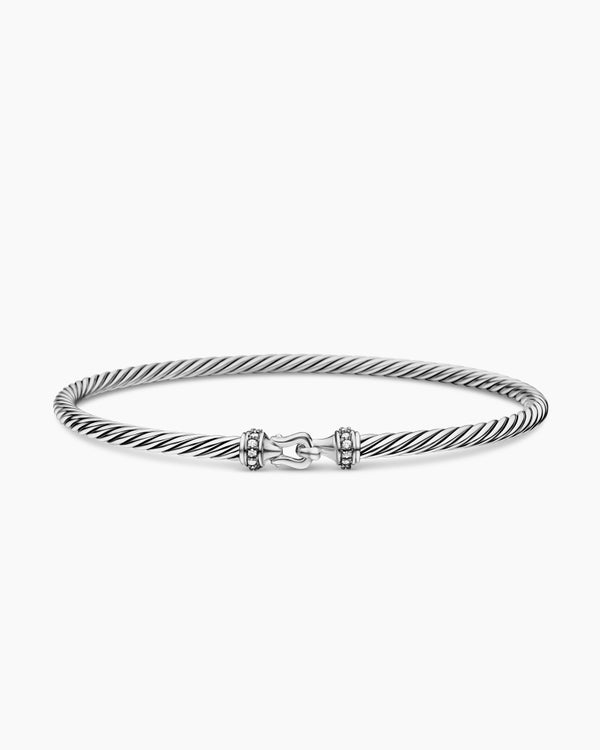 Buckle Classic Cable Bracelet in Sterling Silver with Diamonds, 3mm