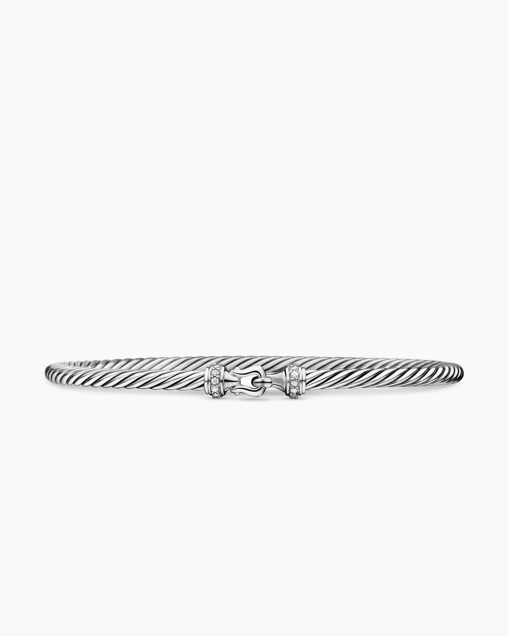 Womens Buckle Classic Cable Bracelet in Sterling Silver with Diamonds, 3mm
