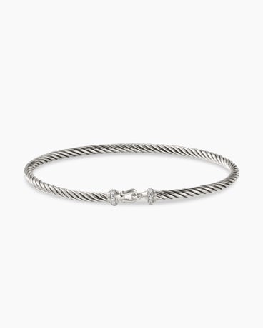 Buckle Classic Cable Bracelet in Sterling Silver with Diamonds, 3mm