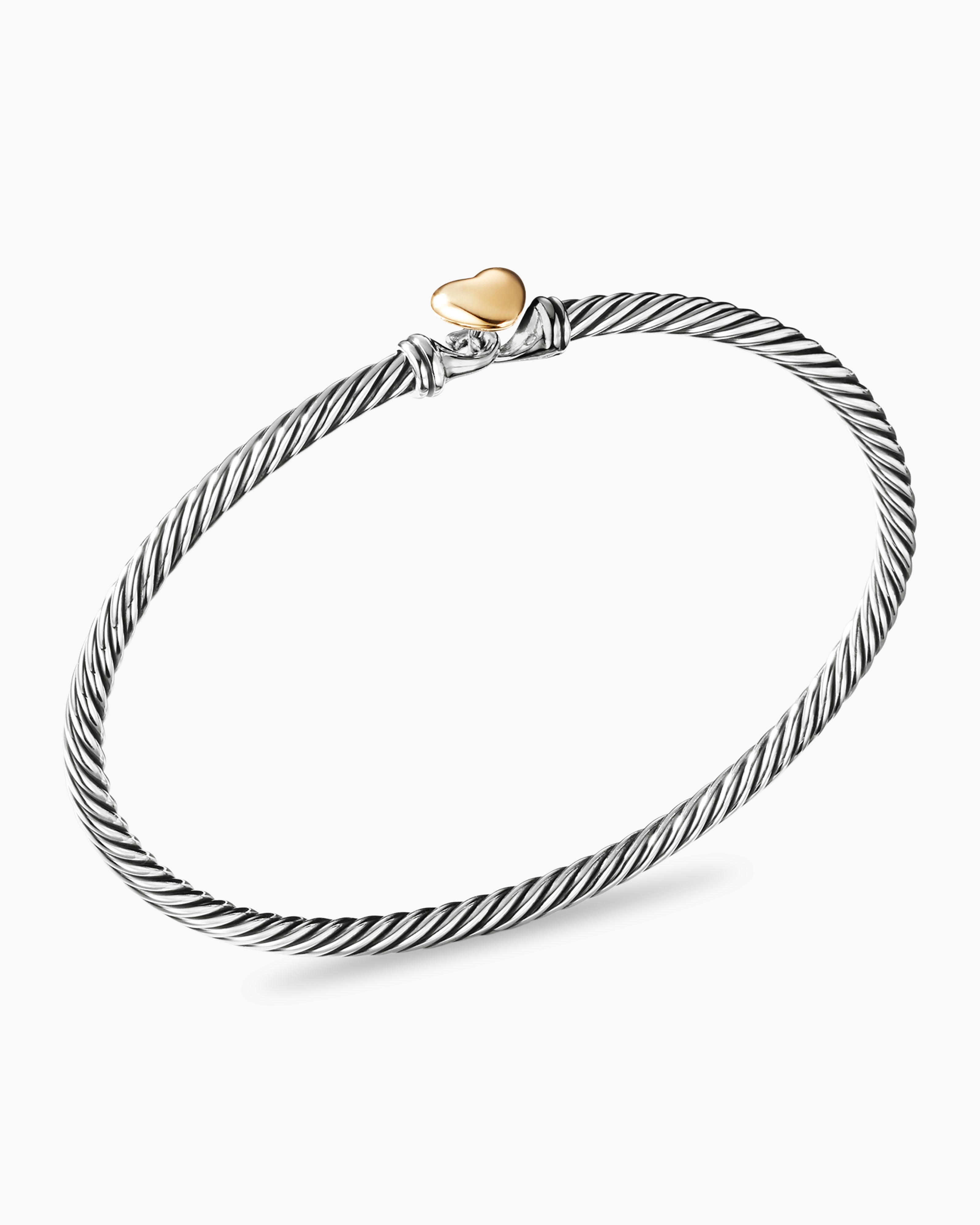 Cable with Classic Heart Station Yurman Sterling | 18K Bracelet 3mm Silver David in Gold, Yellow