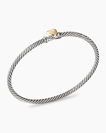 Cable Collectables® Heart Bracelet in Sterling Silver with 18K Yellow Gold, 3mm