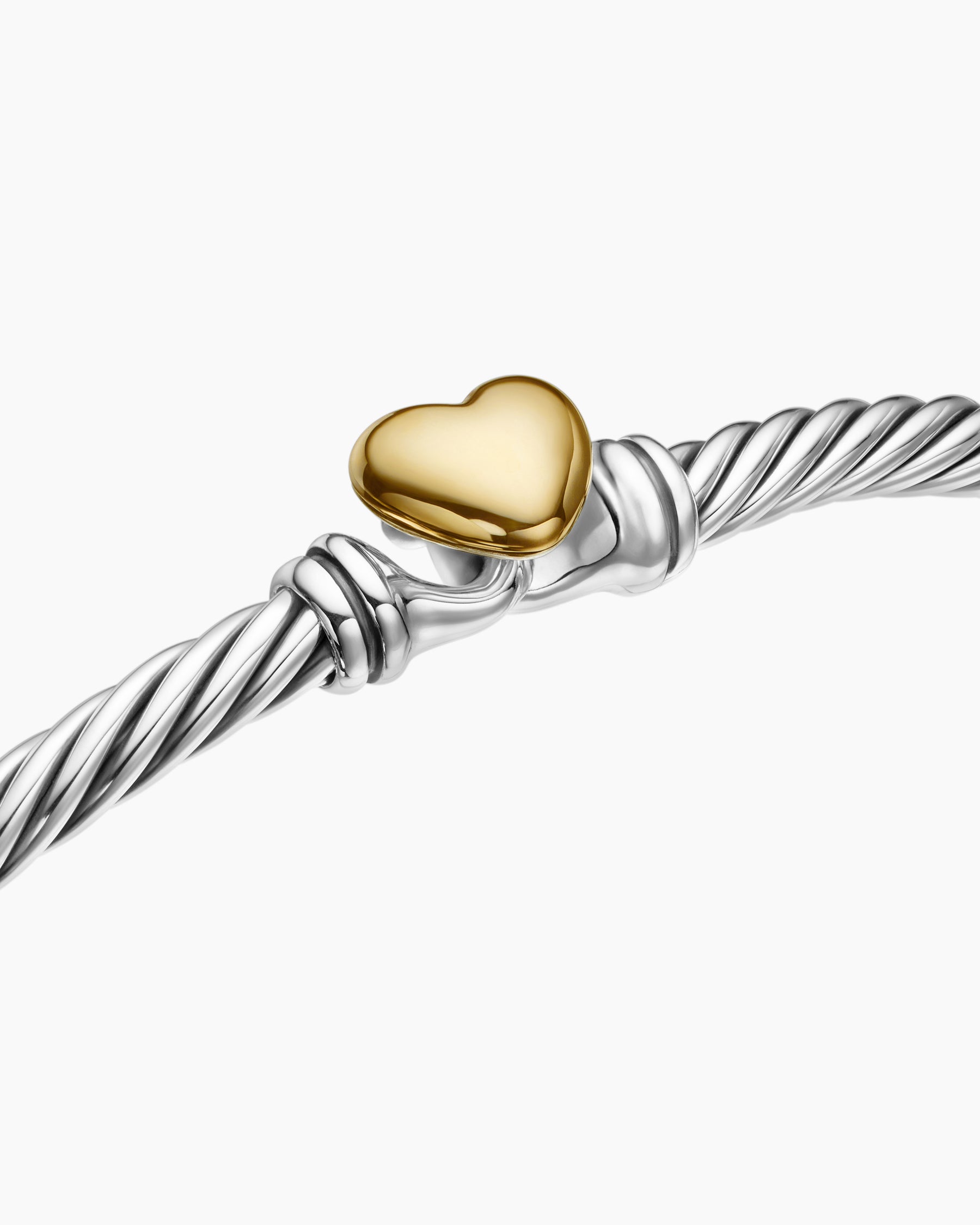 Classic Cable Heart Station Bracelet in Sterling Silver with 18K Yellow Gold, 3mm