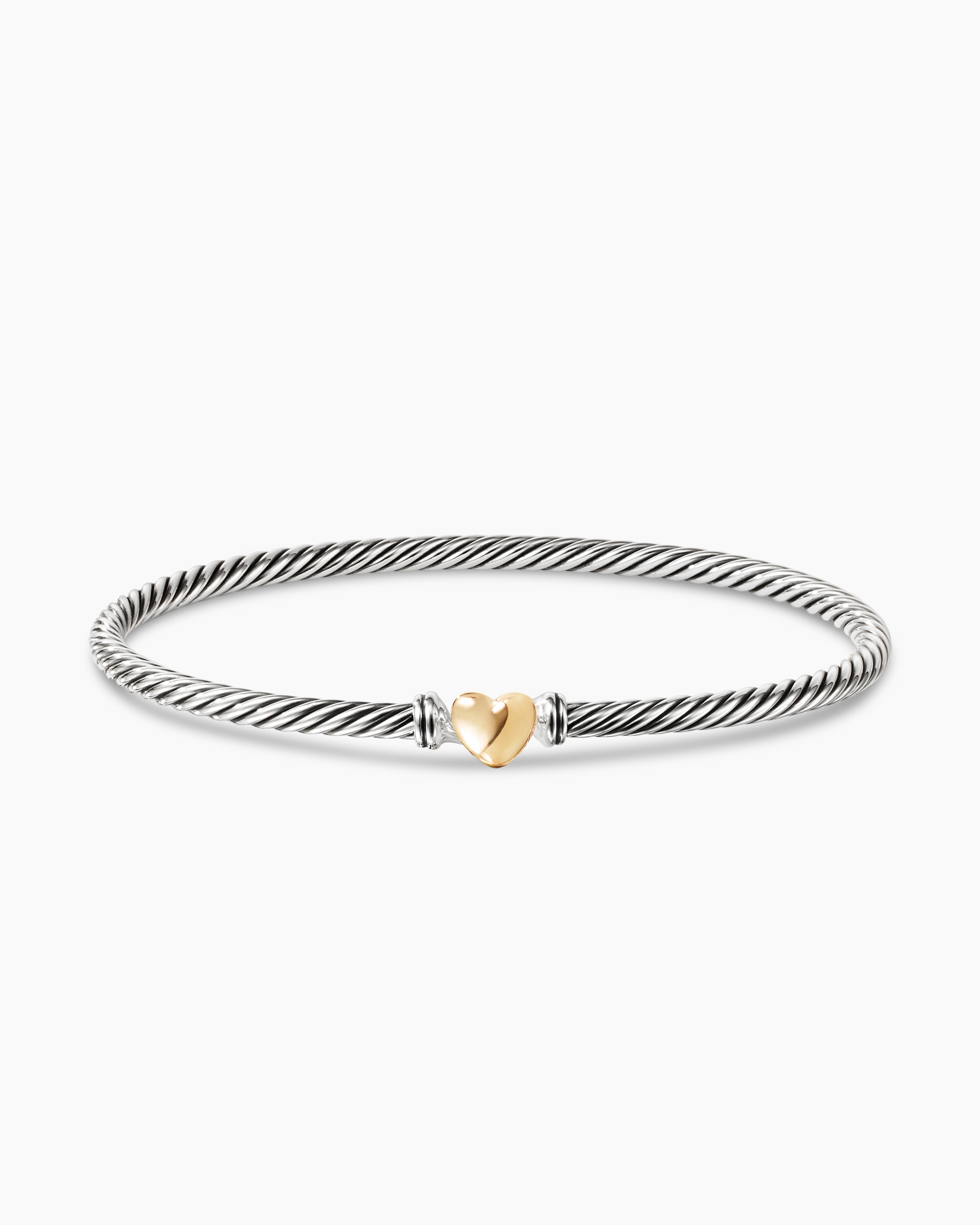 Classic Cable Heart Station Bracelet in Sterling Silver with 18K Yellow  Gold, 3mm | David Yurman