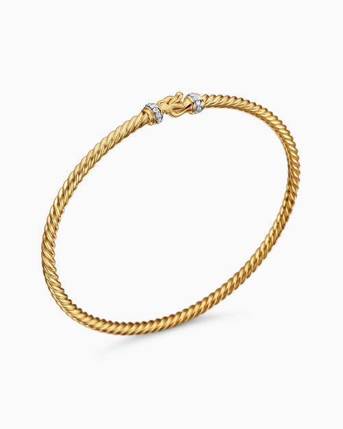 Womens Buckle Classic Cable Bracelet in 18K Yellow Gold with Diamonds, 2.6mm