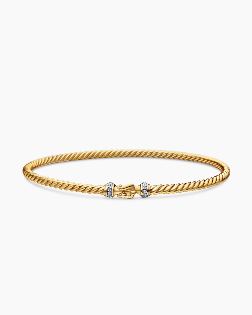 Womens Buckle Classic Cable Bracelet in 18K Yellow Gold with Diamonds, 2.6mm