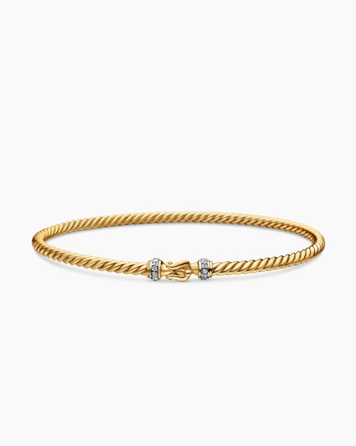 Womens Buckle Classic Cable Bracelet in 18K Yellow Gold with Diamonds, 2.6mm