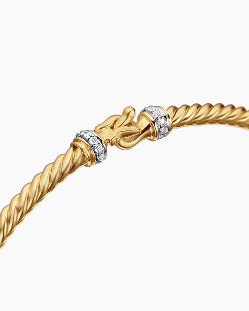 Womens Buckle Classic Cable Bracelet in 18K Yellow Gold with Diamonds, 2.6mm