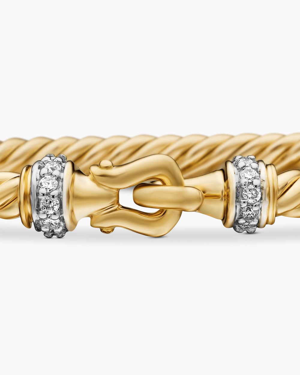 Womens Buckle Classic Cable Bracelet in 18K Yellow Gold with Diamonds, 2.6mm