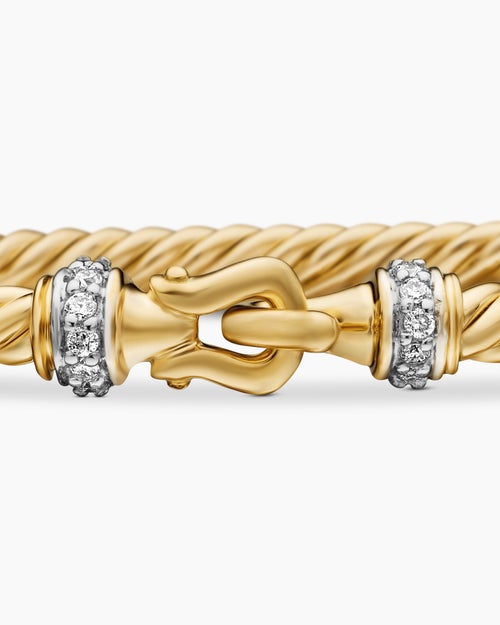 Womens Buckle Classic Cable Bracelet in 18K Yellow Gold with Diamonds, 2.6mm