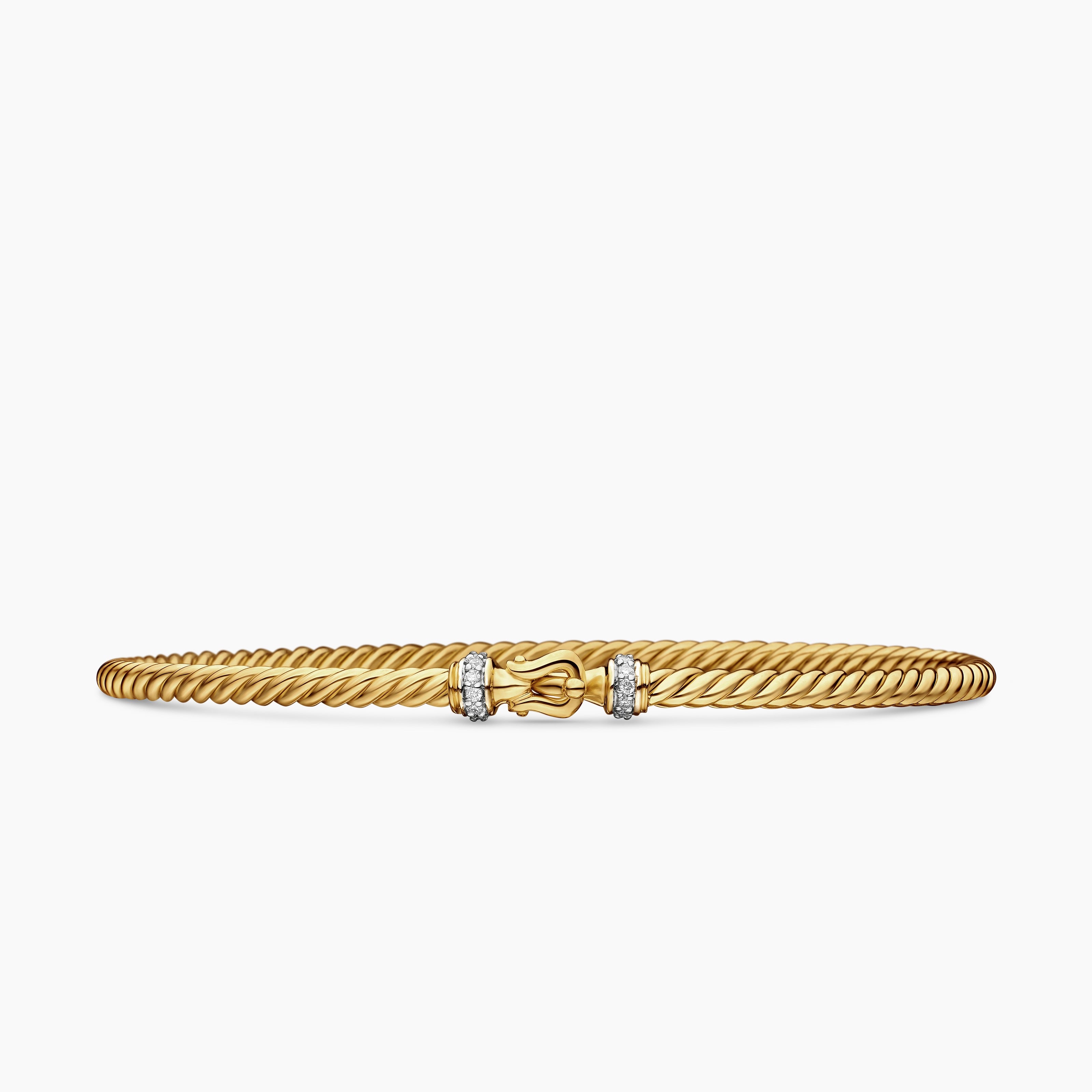 Womens Buckle Classic Cable Bracelet in 18K Yellow Gold with Diamonds, 2.6mm