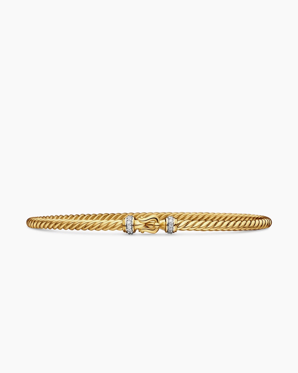 Womens Buckle Classic Cable Bracelet in 18K Yellow Gold with Diamonds, 2.6mm