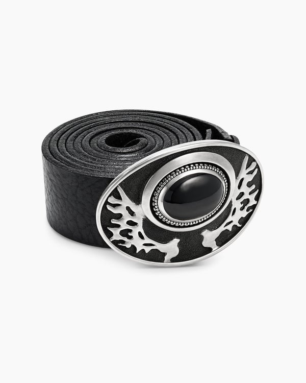 Exotic Stone Angel Wing Belt Buckle in Sterling Silver with Black Onyx