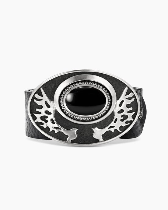 Exotic Stone Angel Wing Belt Buckle in Sterling Silver with Black Onyx