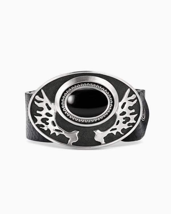 david van hagen Exotic Stone Angel Wing Belt Buckle Sterling Silver with Black Onyx
