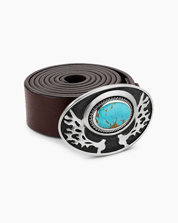 Exotic Stone Angel Wing Belt Buckle in Sterling Silver with Turquoise