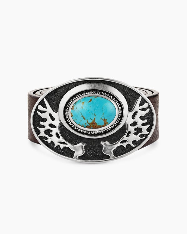 Exotic Stone Angel Wing Belt Buckle in Sterling Silver with Turquoise