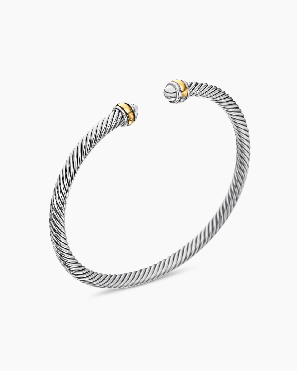 Womens Classic Cable Bracelet in Sterling Silver with 18K Yellow Gold, 4mm