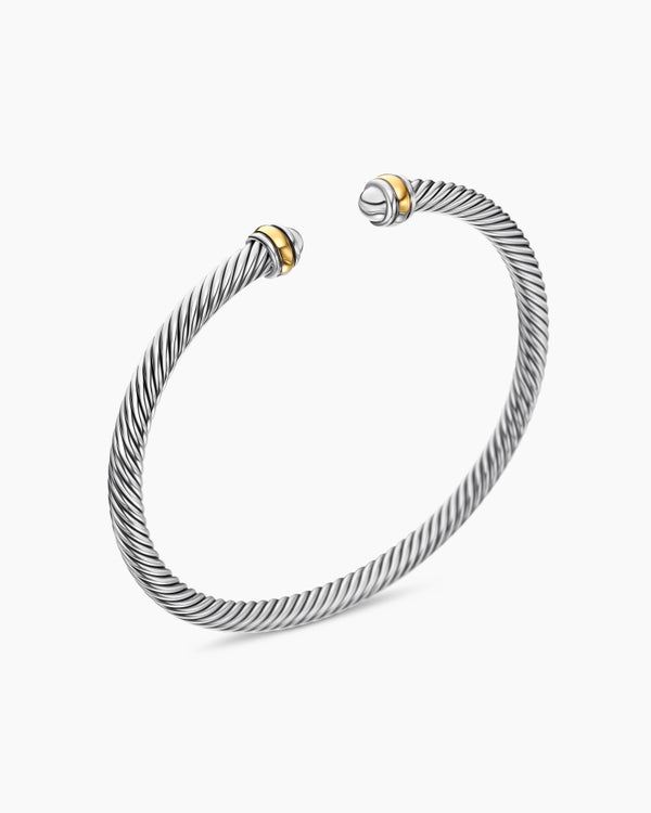 Classic Cable Bracelet in Sterling Silver with 18K Yellow Gold, 4mm