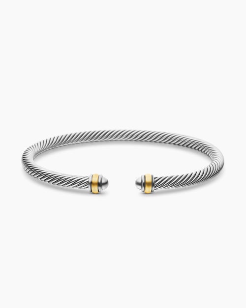 Womens Classic Cable Bracelet in Sterling Silver with 18ct Yellow Gold, 4mm