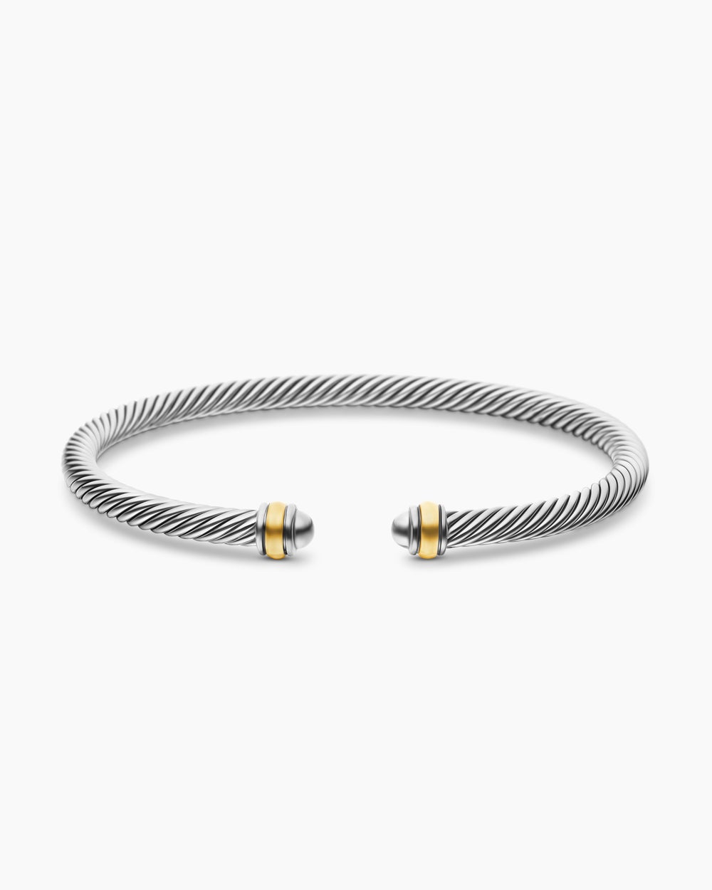 Womens Classic Cable Bracelet in Sterling Silver with 18K Yellow Gold, 4mm