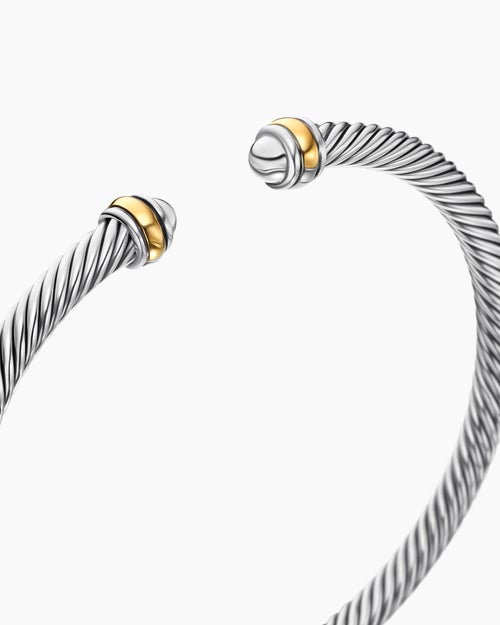 Womens Classic Cable Bracelet in Sterling Silver with 18ct Yellow Gold, 4mm