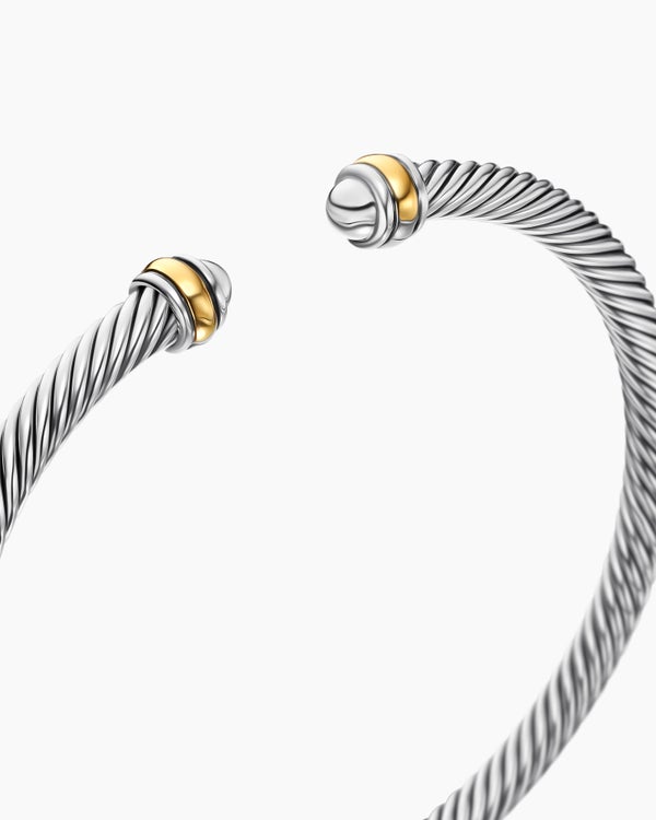 Bracelet « Cable » classique en argent massif avec or jaune 18 carats, 4 mm