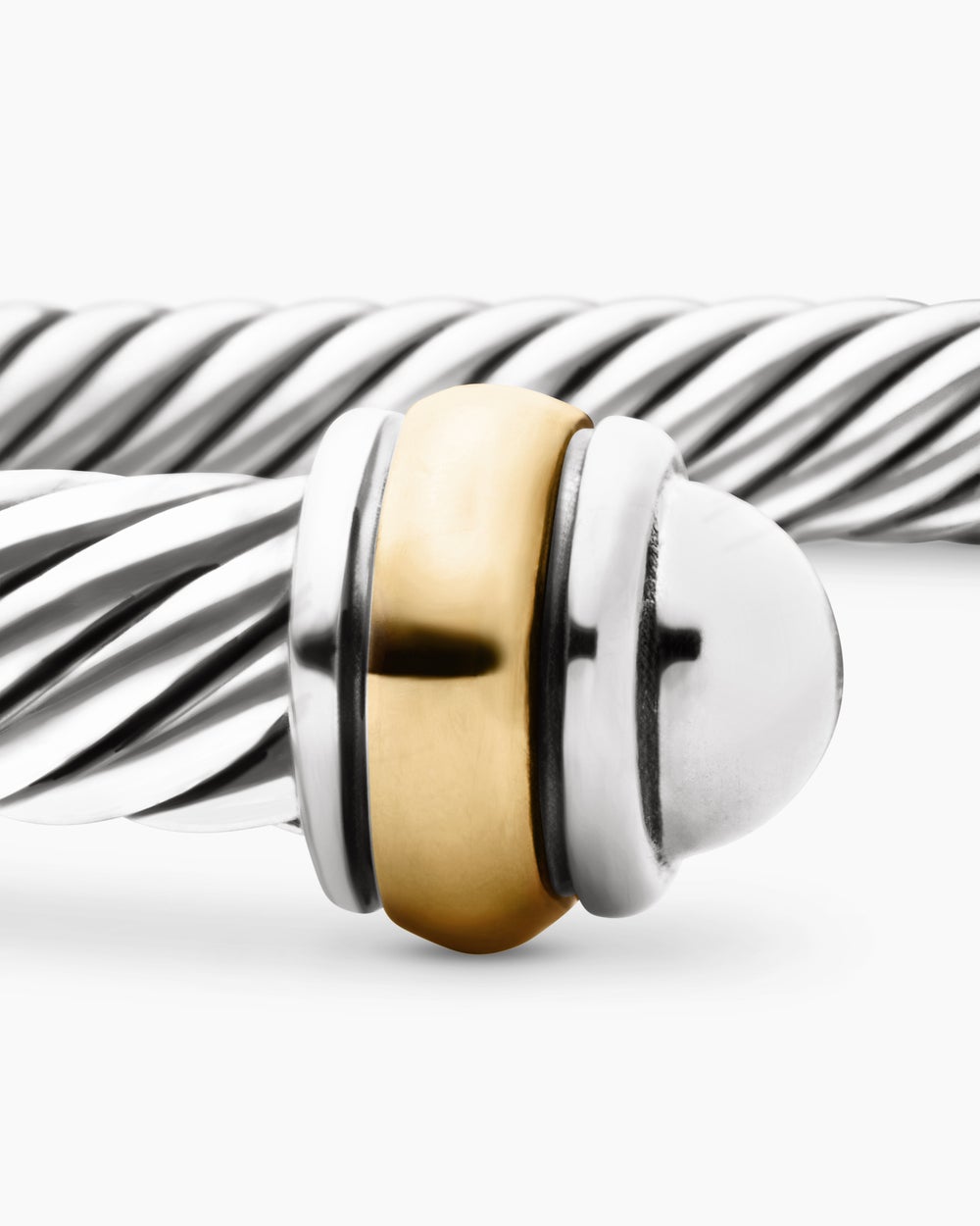 Womens Classic Cable Bracelet in Sterling Silver with 18K Yellow Gold, 4mm