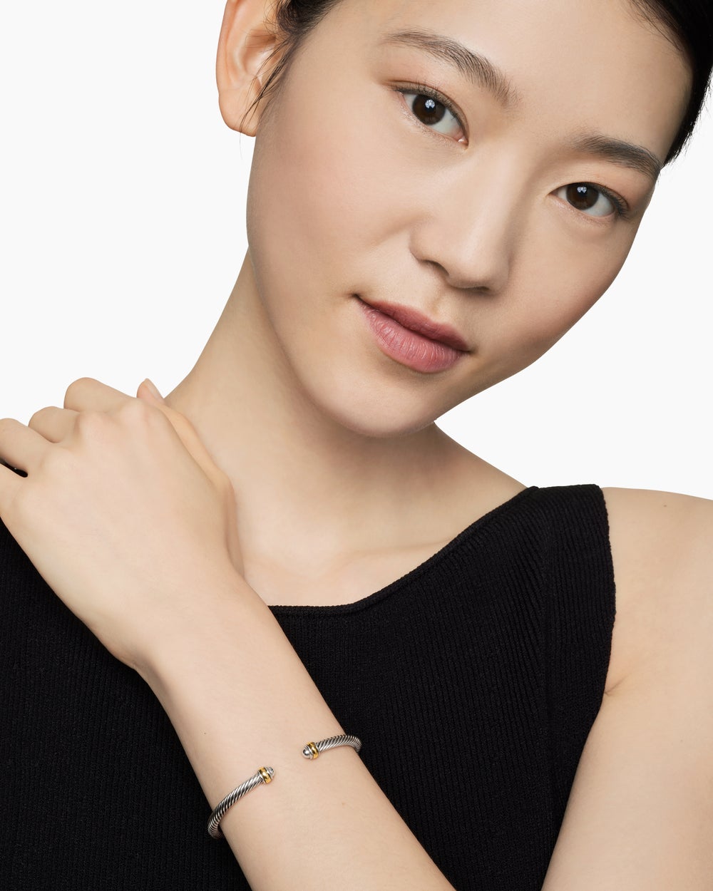 Womens Classic Cable Bracelet in Sterling Silver with 18K Yellow Gold, 4mm